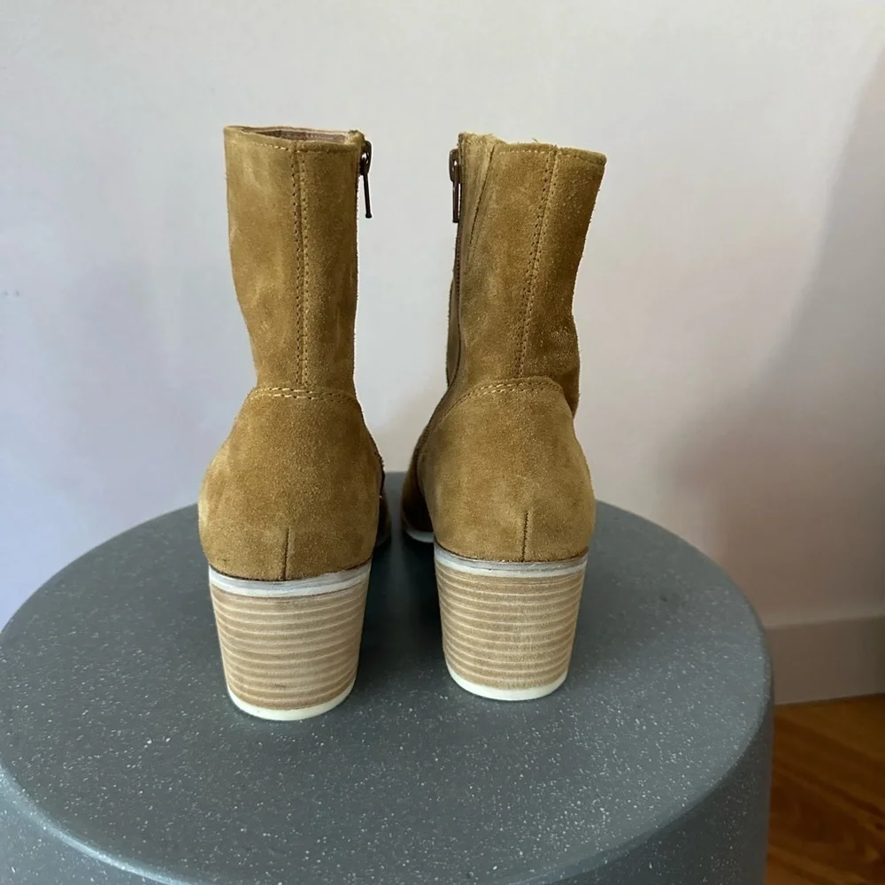 Crevo Tan Ankle Booties Suede Minimalist Design